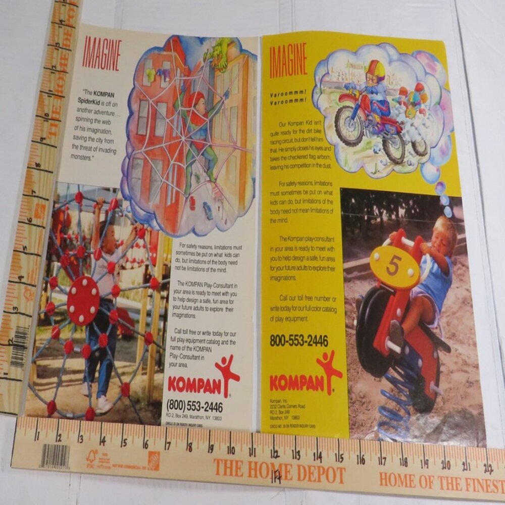 Spiderman, Motorcycle Racer: Imagine (2) 1980 ads for playground equipment wall